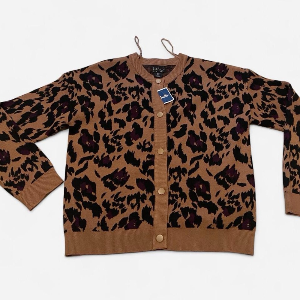 Nicole Miller Brown and Black Leopard-Print Cardigan